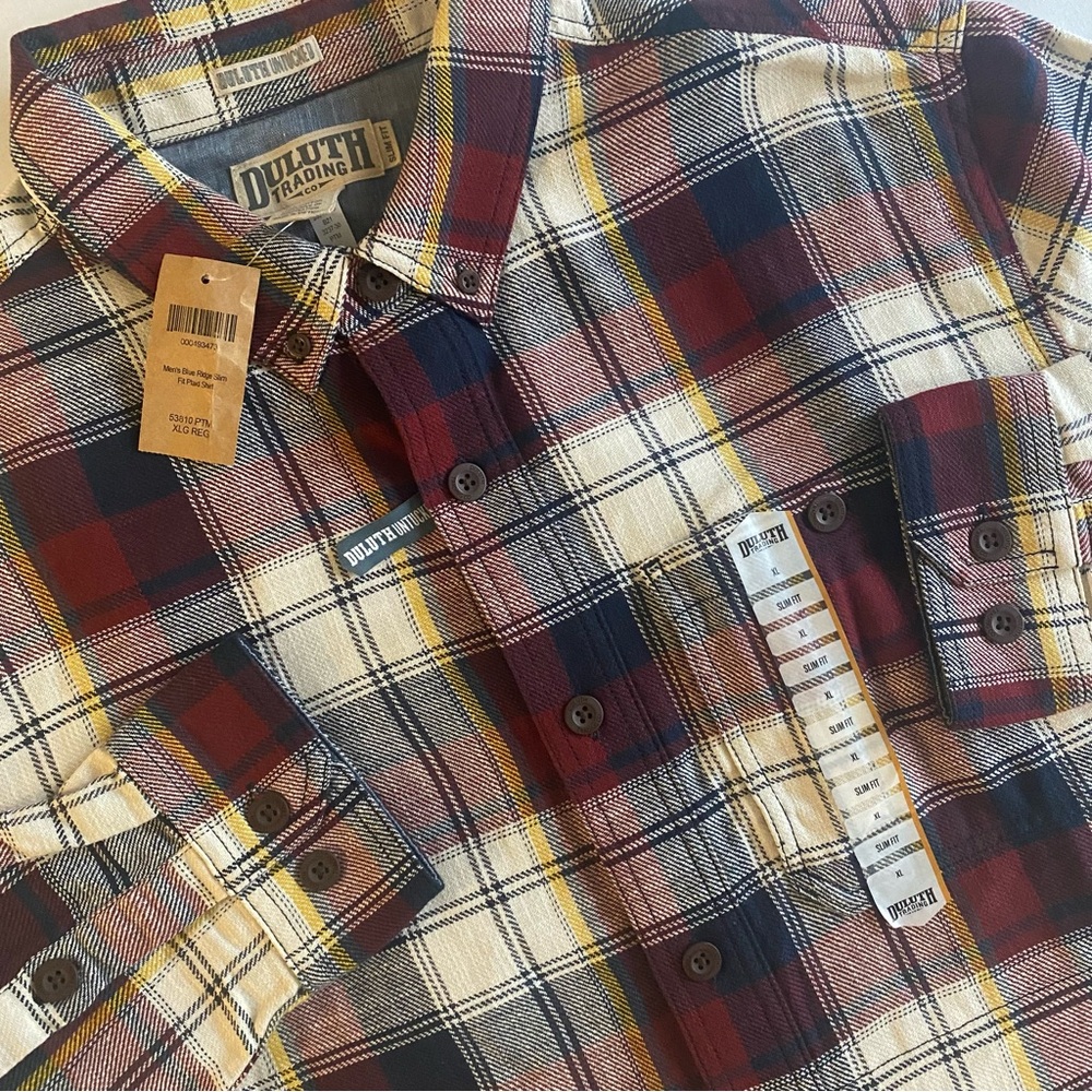 Duluth Trading Co Blue Ridge Flannel Shirt Men XL SLIM Plaid Button Down